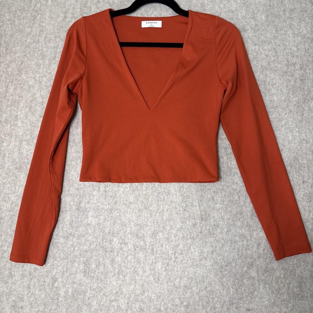 Aritzia Babaton Contour V-Neck Crop Top Women's M Burnt Orange